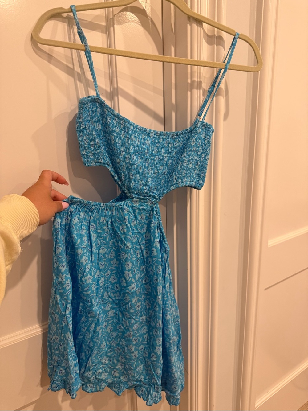 Blue Floral Mini Dress with Smocked Bodice